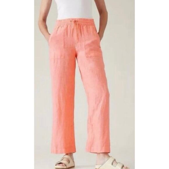 Athleta Pants - Athleta Retreat 100% Linen Pants Wide Leg Sunset Glow Size 6 Drawstring Pull On